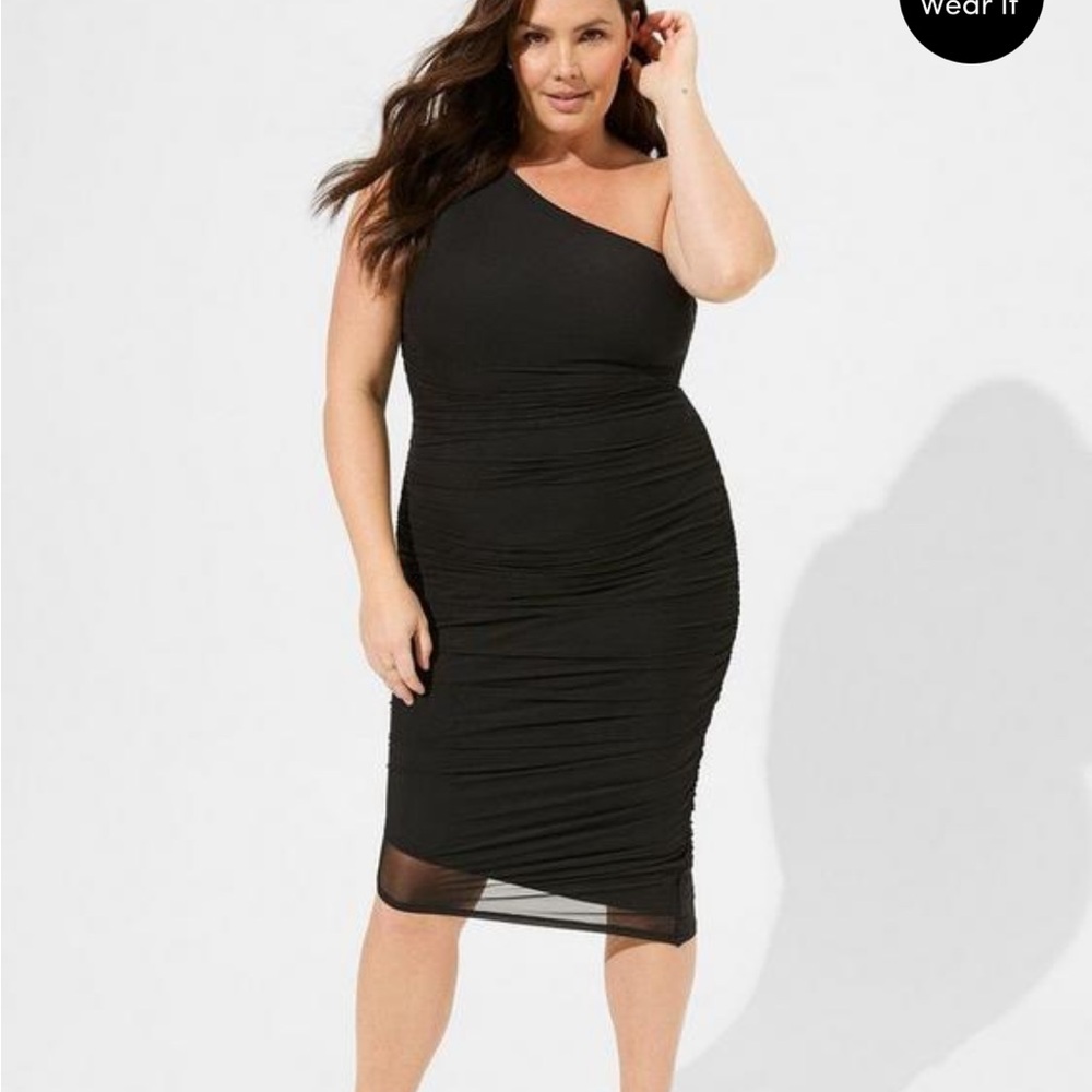 Torrid Midi Mesh Asymmetrical One Shoulder Dress